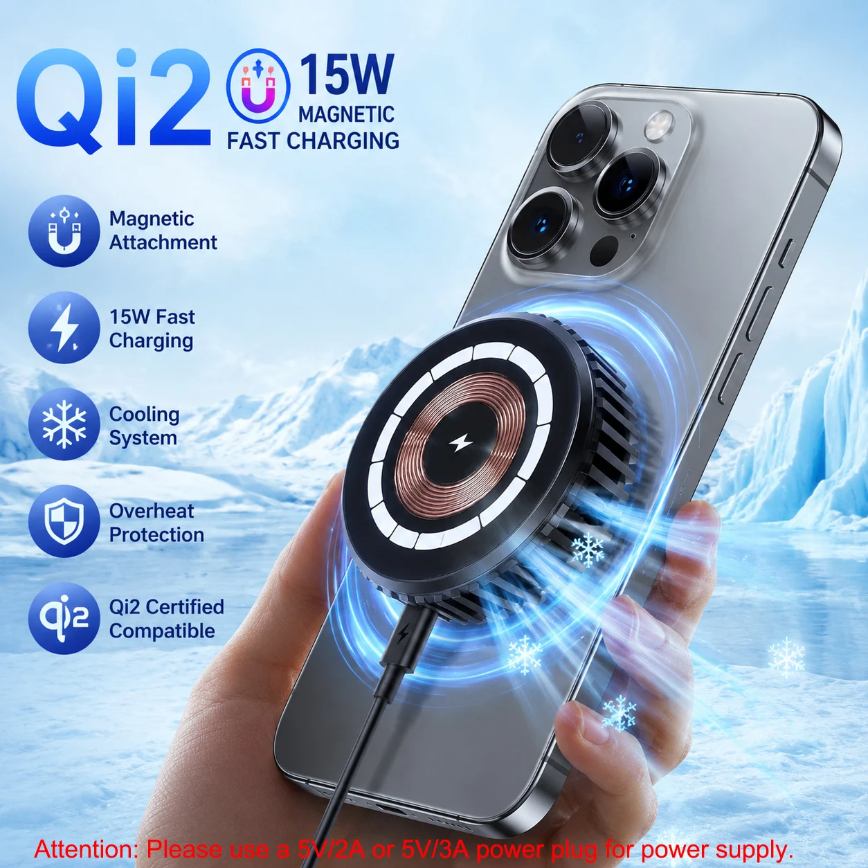 Qi2 Kabelloses Ladegerät 15W Magnetisches Schnelllade-Ladegerät mit Kühlventilator 2-in-1 Ladestation für iPhone 12-18, Xiaomi, Huawei