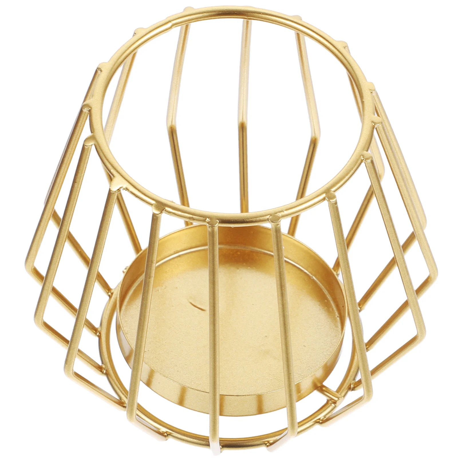 

Iron Hollow Tealight Holder Geometric Metal Candlestick Modern Style Decorative Home Tabletop Centerpiece for Living Room