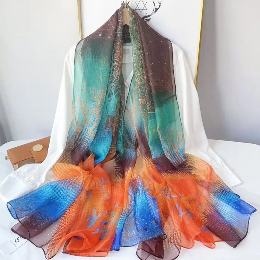 Luxury Print Silk Scarf Women Spring Neck Tie Shawl Wraps Female Hair Hand Oversize Beach Headkercheif Hijab Bandana NEW