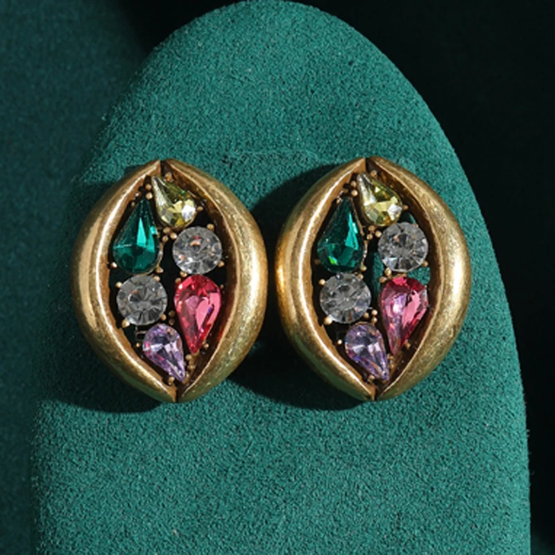 

Vintage Colored Eyes Crystal Earring Zircon Rhinestone Gold Color Luxury Quality Designer Jewelry For Woman Accessories 2025 New