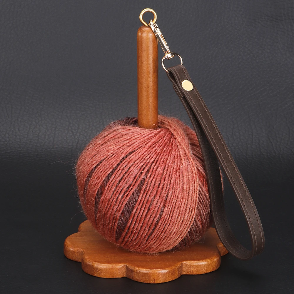 

Портативный деревянный держатель пряжи с браслетом из искусственной кожи и плечевым ремнем — идеально подходит для вязания и вязания крючком, подарок для любителей рукоделия