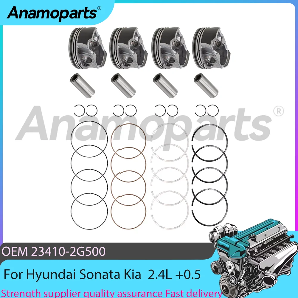 

Engine Parts 4x Piston & Rings Set Fit 2.4L L4 GAS For Hyundai Sorento Sonata Tucson Kia Optima 2.4L 23410-2G500 G4KJ 2011-2019