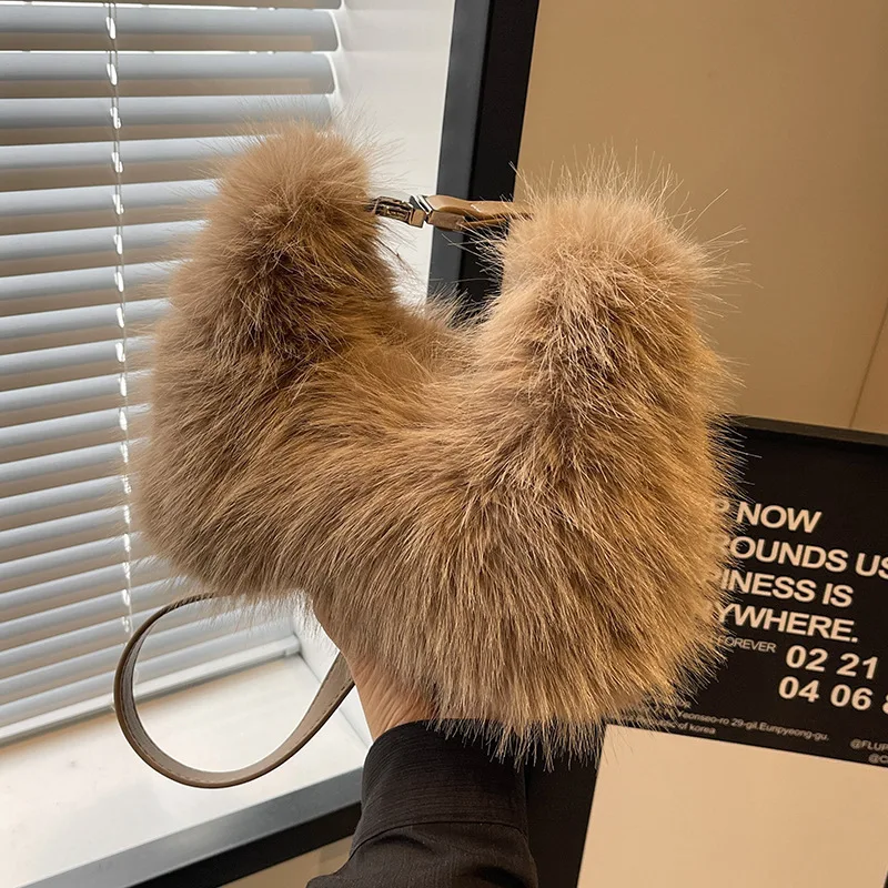 Winter Plush Bag Long Fur Handbag Women\'s Crossbody Bag Fashion Trend Shoulder Bag Large Capacity Fluffy Bag Purses and Handbags