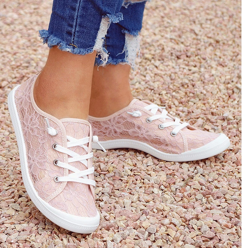 2022 Zomer Schoenen Fashion Kant Platte Ademend Vrouwen Sneakers Vrouwelijke Lace-Up Casual Comforty Mesh Sport Schoenen Zapatillas Mujer