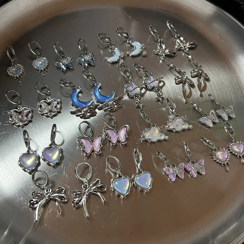 Mini Cartoon Moon Star drop Fashion Multiple Styles Little Geometry Earrings For Women Girl Jewelry Gifts