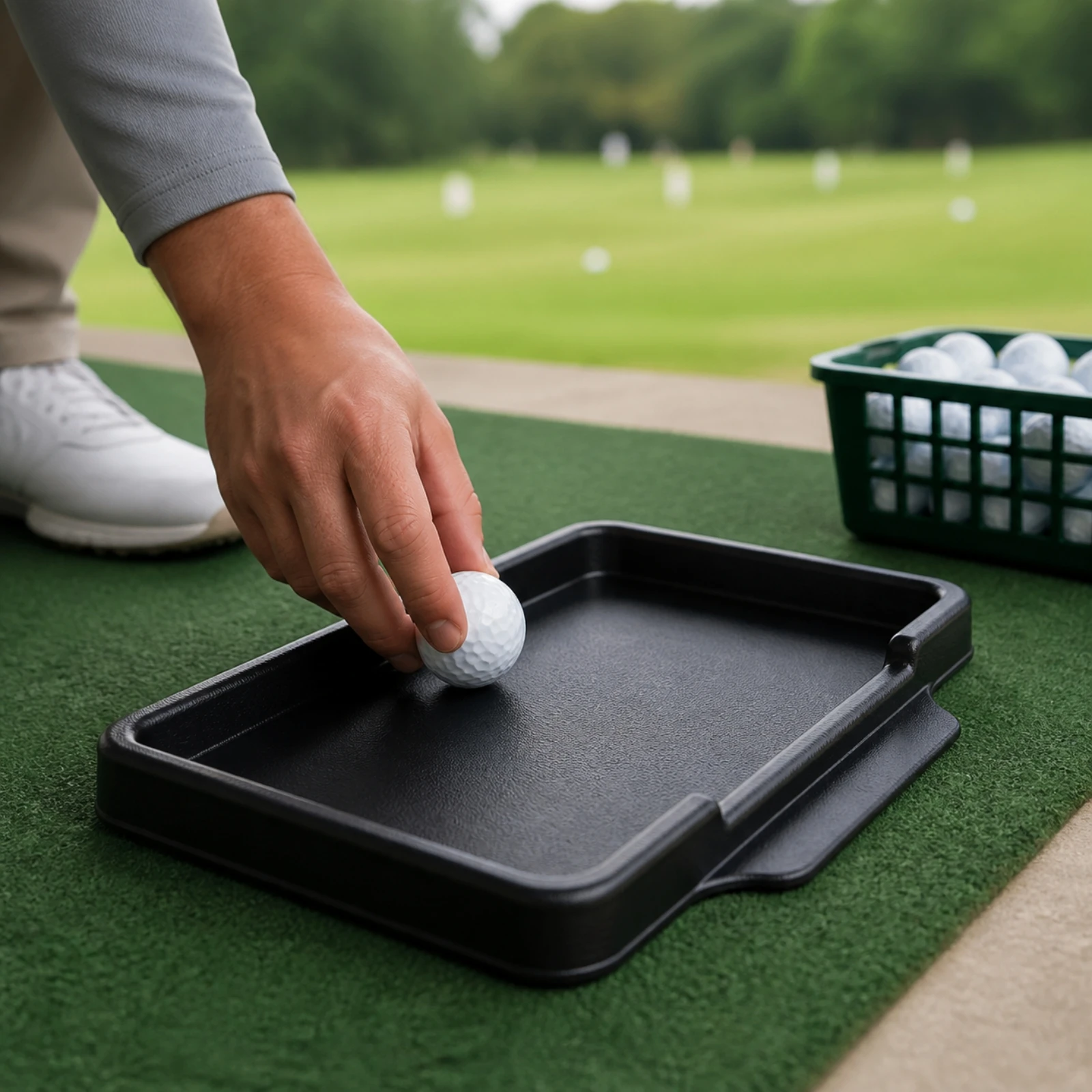 Golf Ball Tray with Drainage Openings Sloped Golf Ball Tray Sturdy Lightweight for Golfers, Hitting Mat Side