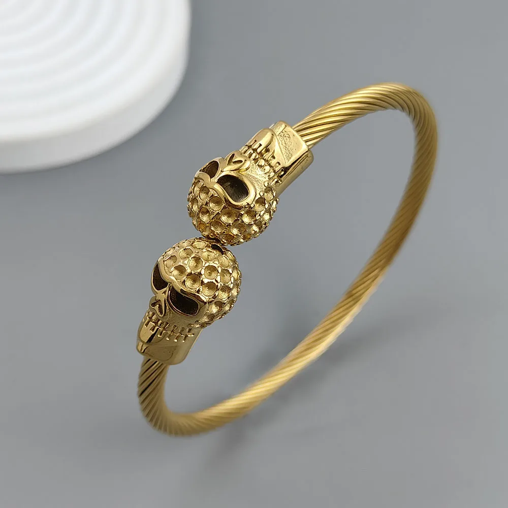 Drahtgedrehtes Totenkopf-Armband aus vergoldetem Edelstahl 18K, hochwertiger wasserfester Silberschmuck, Geschenk für Paare