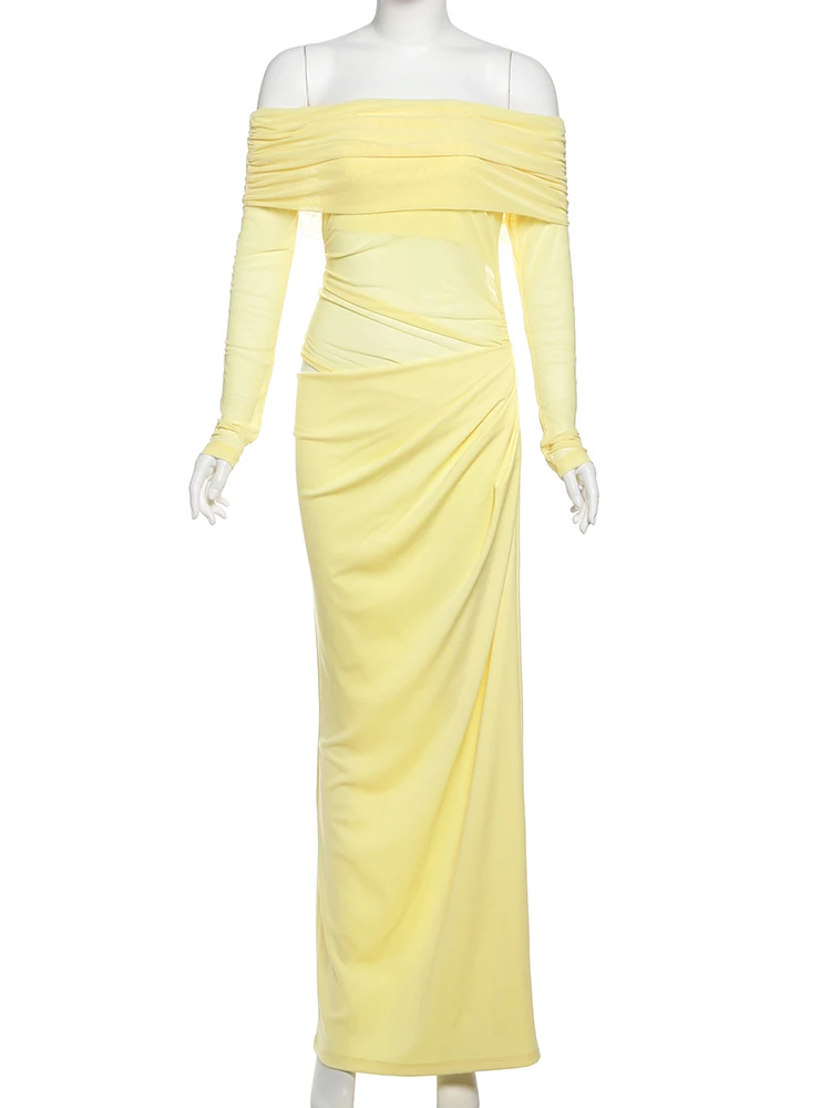 Nibber sexy jurk dames 2023 lente patchwork mesh elegante slash hals ruches fit chic verjaardagsfeestje festival vakantie vestidos