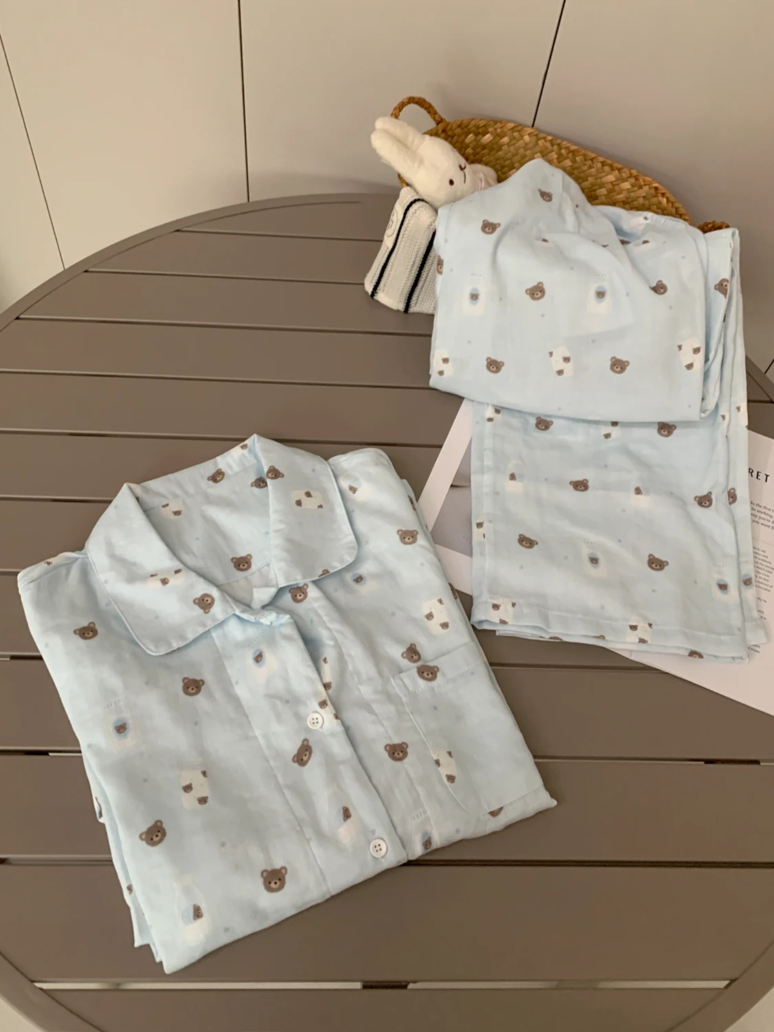 純綿パジャマ長袖軽量ホーム服二重層ガーゼクマ牛デザイン女性用春秋