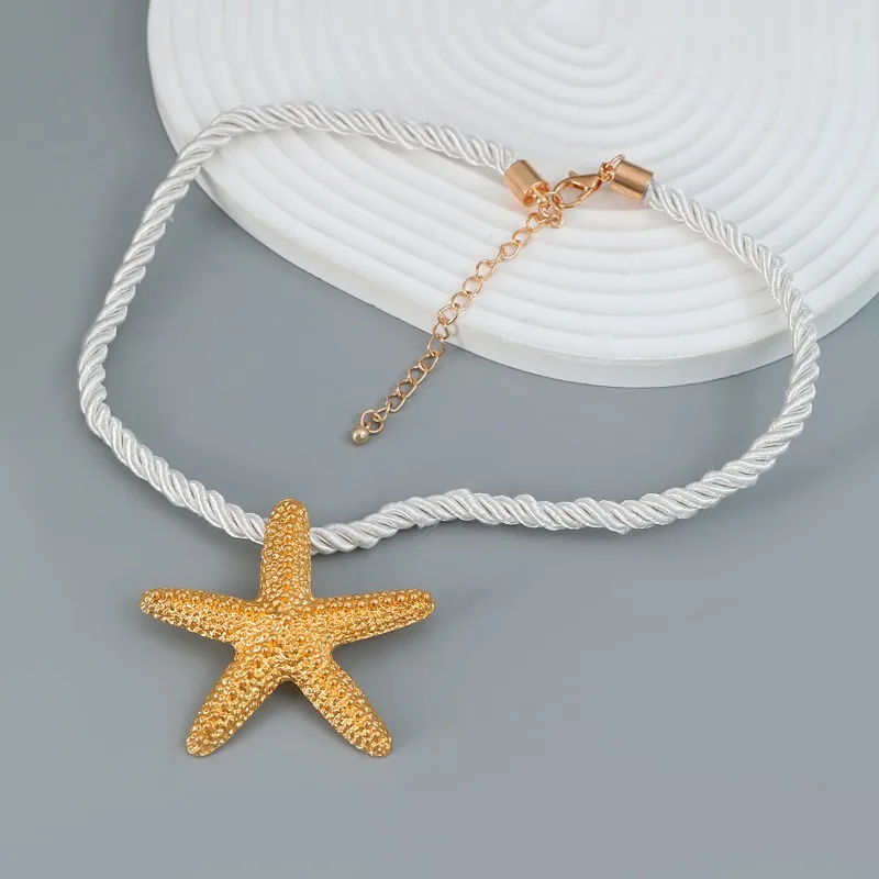 Exaggerated Boho Metal Big Starfish Star Pendant Choker Necklace Women Summer Punk White Chunky Chain Y2K Jewelry Accessories