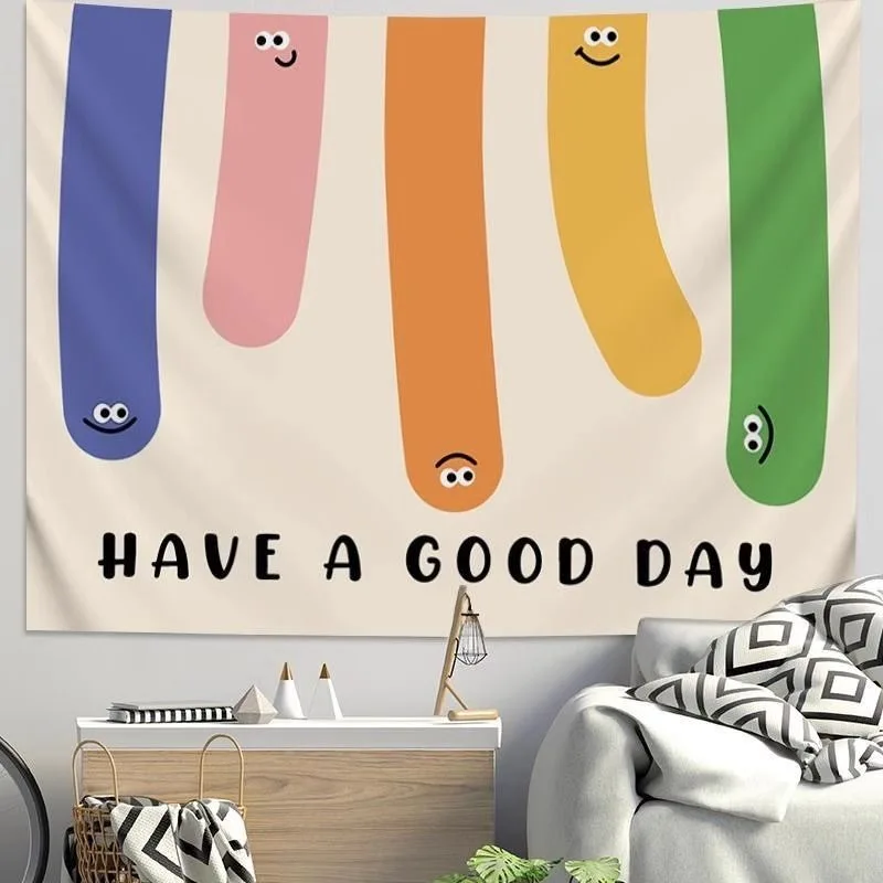 2025 مضحك لديك يوم جيد طباعة نسيج الفكاهة الإبداع الجدار الشنق في سن المراهقة فتاة غرفة نوم غرفة النوم ديكور نسيج الجمالية