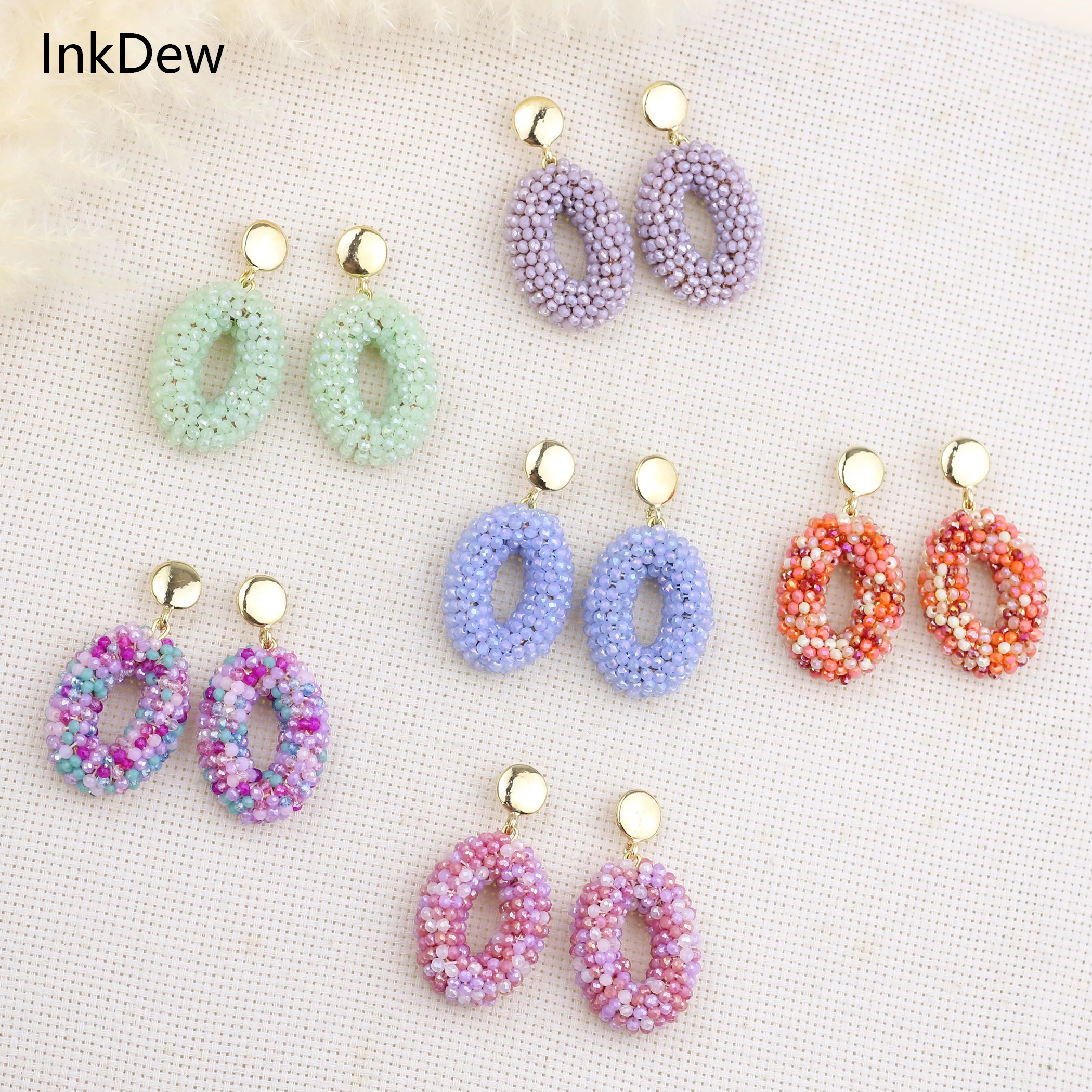 INKDEW Oval Drop Earrings for Women Handmade Crystal Beads Earrings String Long Earrings Fashion Jewelry oorbellen EA127