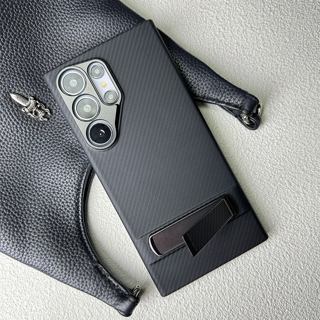 

ACC-Real Carbon Fiber phone Case for Samsung Galaxy S24 Ultra With Stand Aramid Fiber Anti-fall Free Hands busines Phone Case