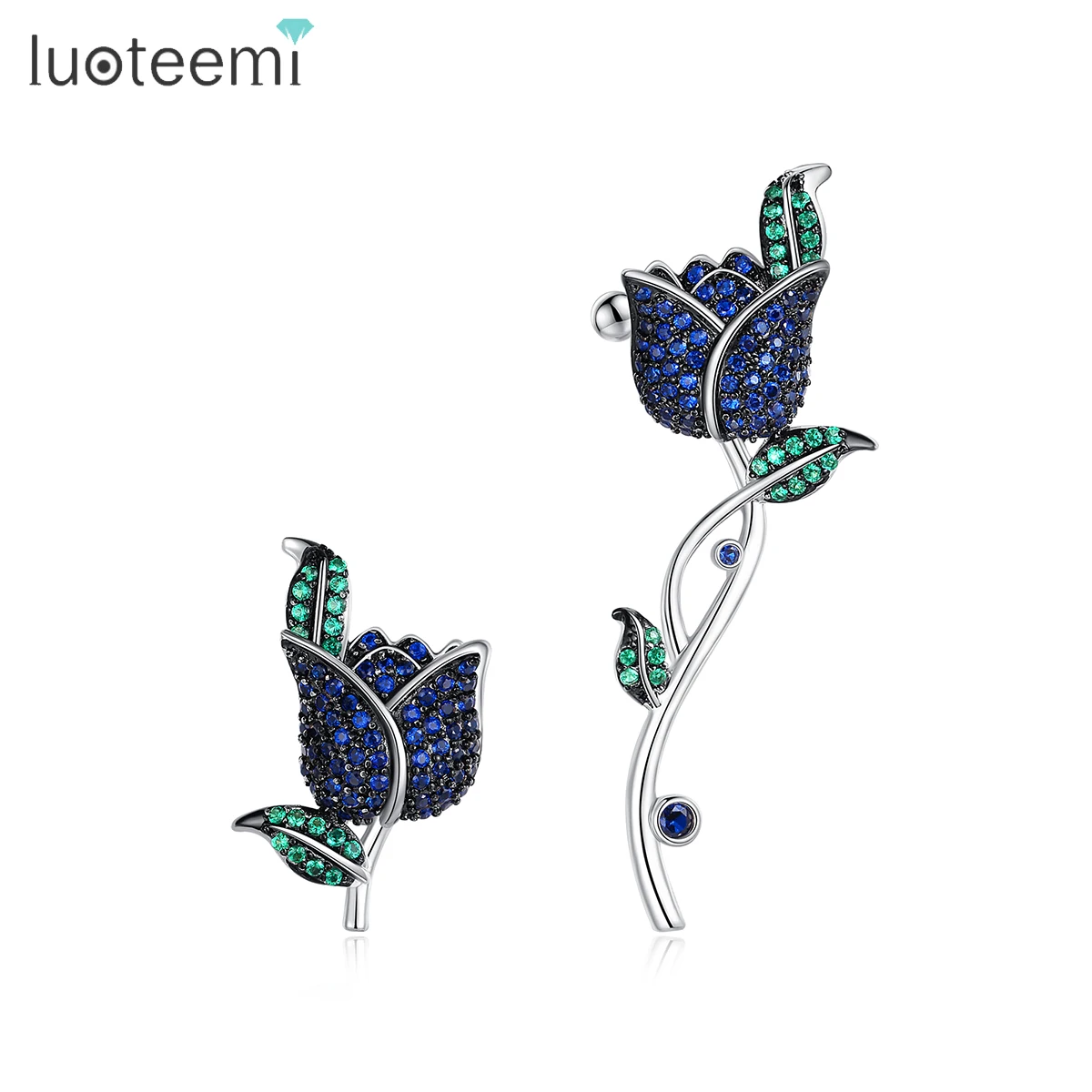 

LUOTEEMI New Fancy Cubic Zirconia Material Earrings Charming Asymmetry Rose Flower Jewelry for Women Girls Daily Party Accessory