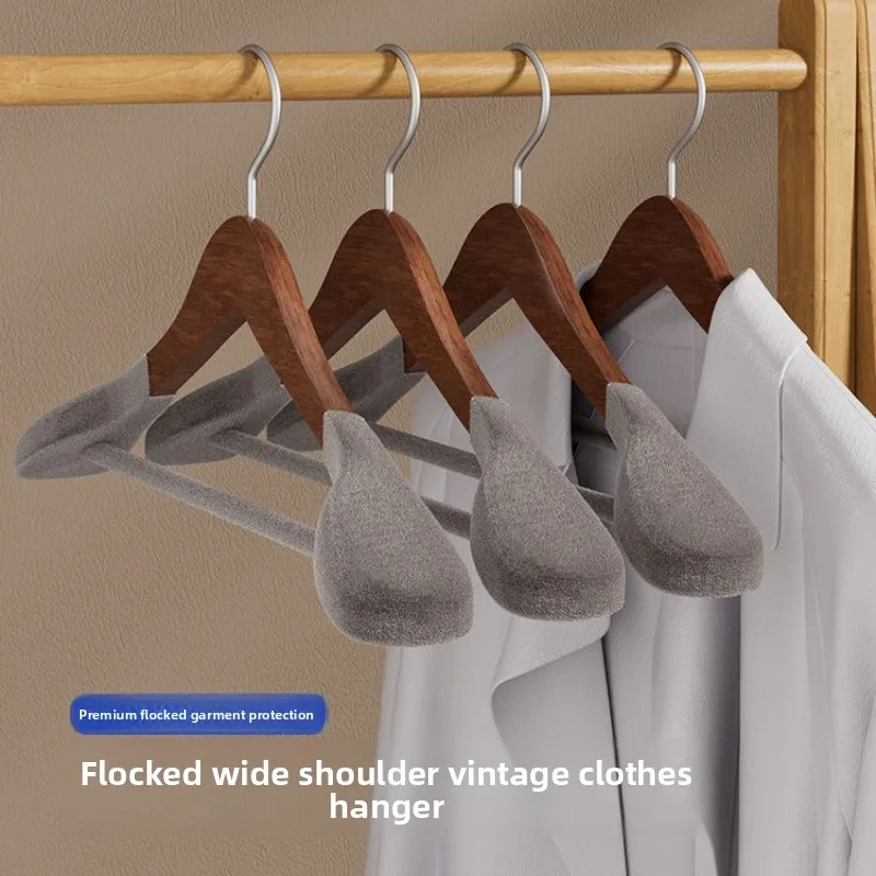 Solid Wood Flocked Wide Shoulder Suit Hanger Non Slip Non Mark Garment Holder for Hotel Boutique Closet Home Wardrobe 정장 옷걸이