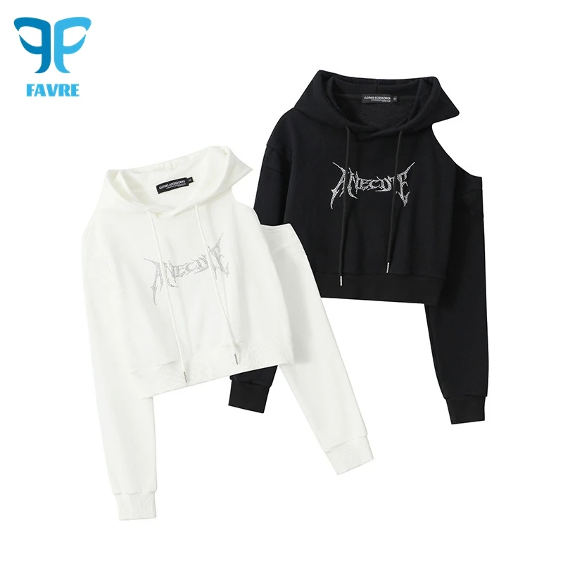 FAVRE Personality Print Sweatshirts Womens Off-the-shoulder Pullovers Spring Autumn Hoodies Europe and America Casual Crop Tops