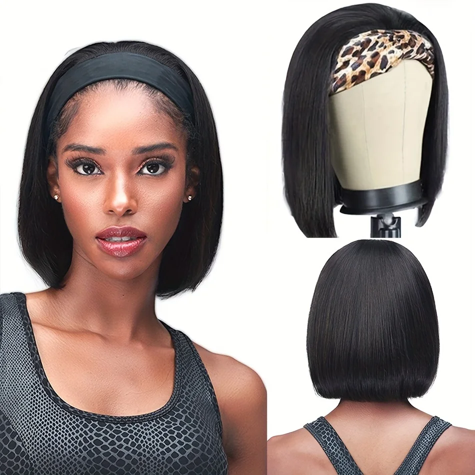 Headband Bob Wigs Human Hair Short Straight Bobo Wigs for Women Full Machine Made Brazilian Hair Hairband Wigs Head Band Bob Wig