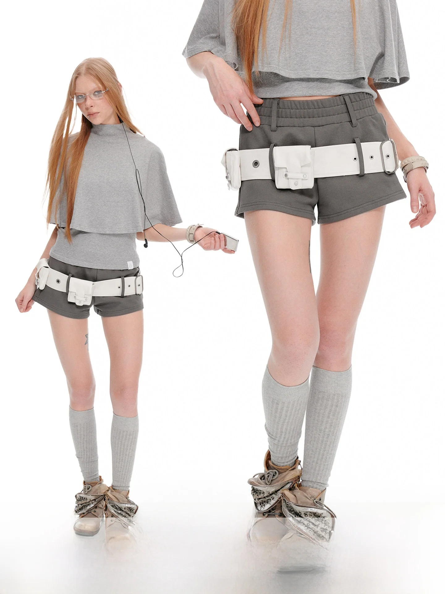 JIKOO High Waist Short Shorts Women's Summer Slimming Hot Girl Ultra Short Shorts Casual PU Leather Belted High Waist Shorts