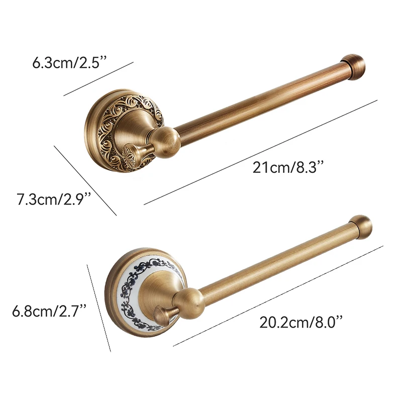 Antique Brass Gold Wall Mounted Toilet Paper Roll Holder, Toilet Paper Roll Dispenser Simple Rod Type Toilet Roll Holder EL3186Z