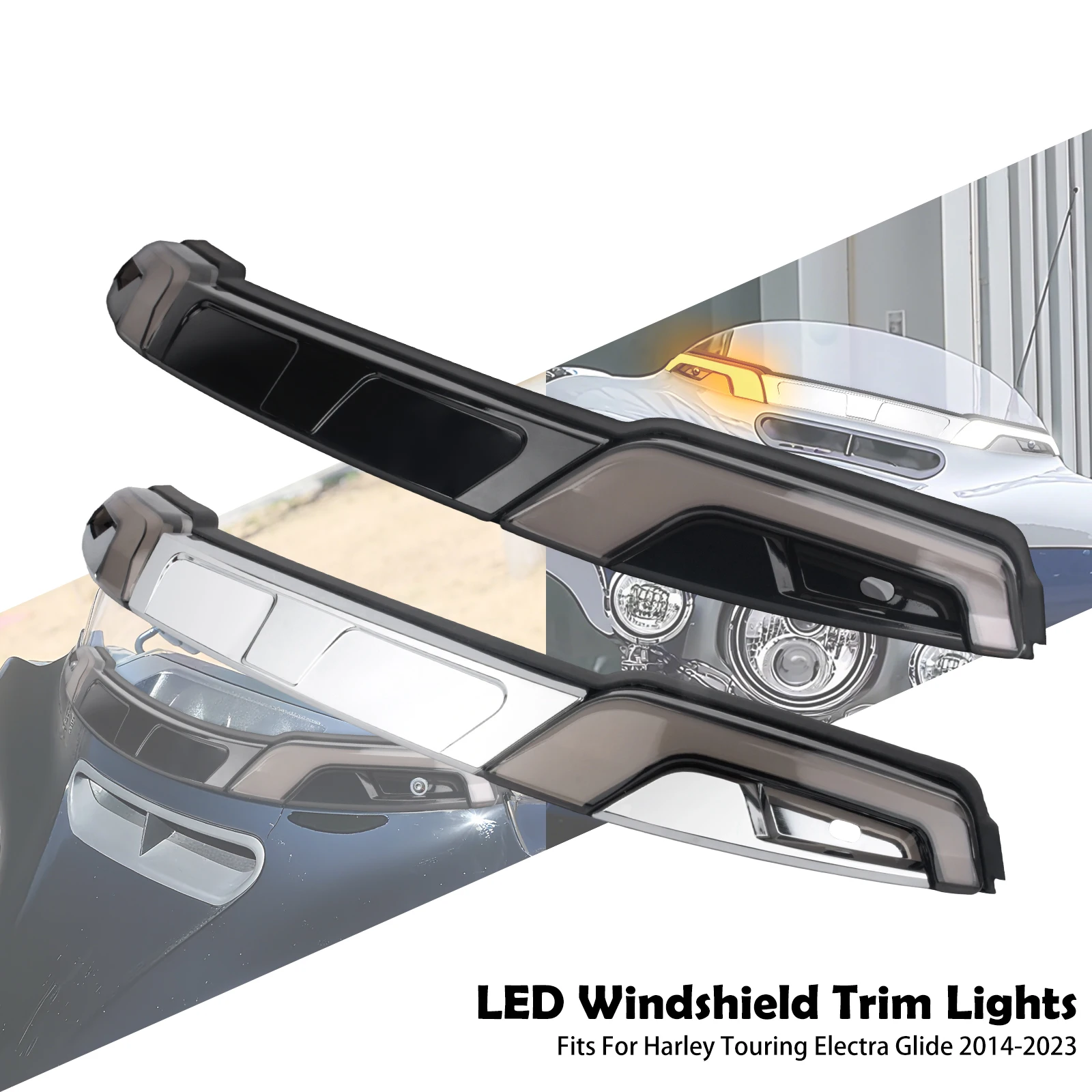 

Motorcycle Windscreen Running Lamp LED Windshield Trim Turn Signal Light For Harley Touring Electra Glide Street Glide2014-2025
