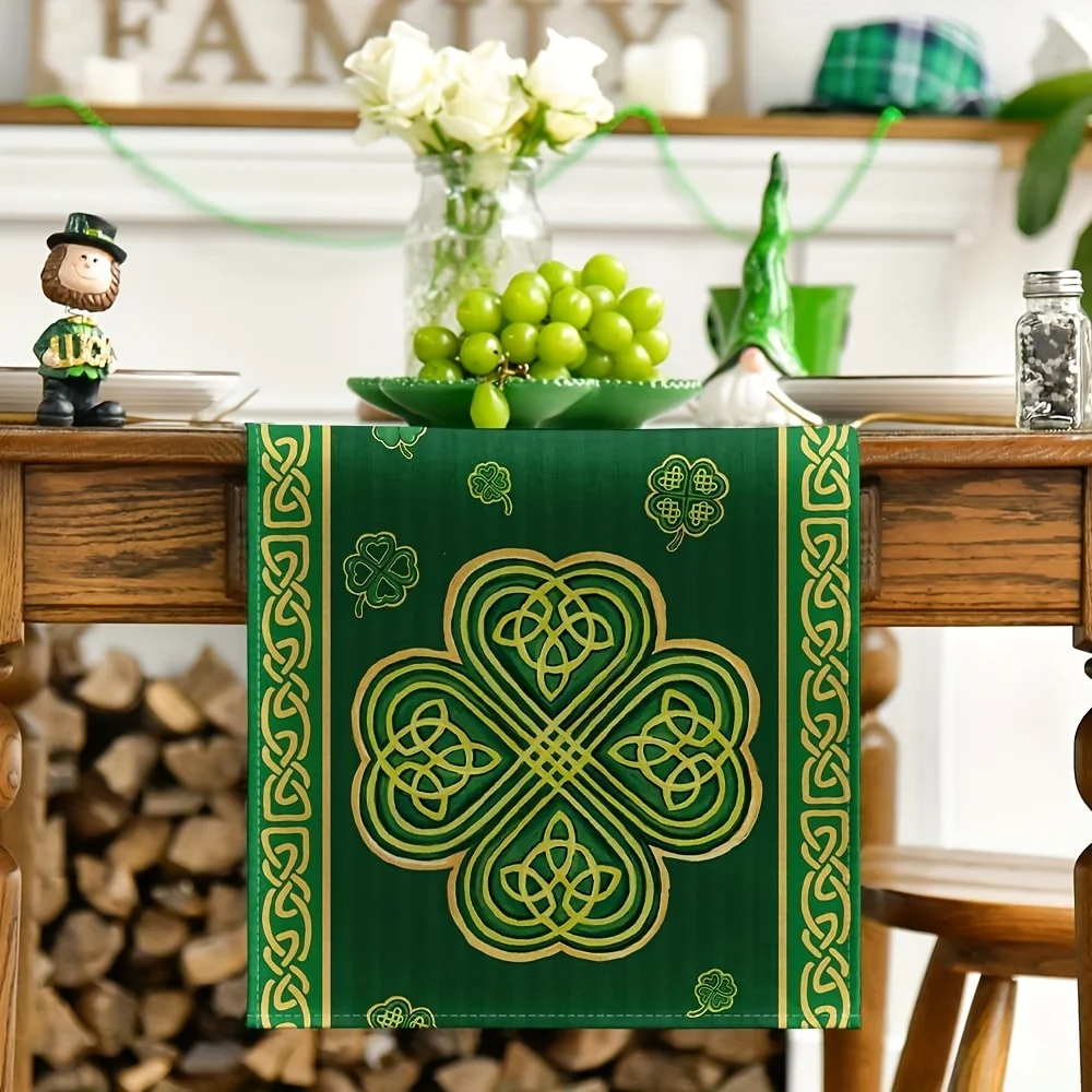 Green Stripes Shamrocks St.Patrick's Day Table Runner - Multi-size Spring Home Party Decor