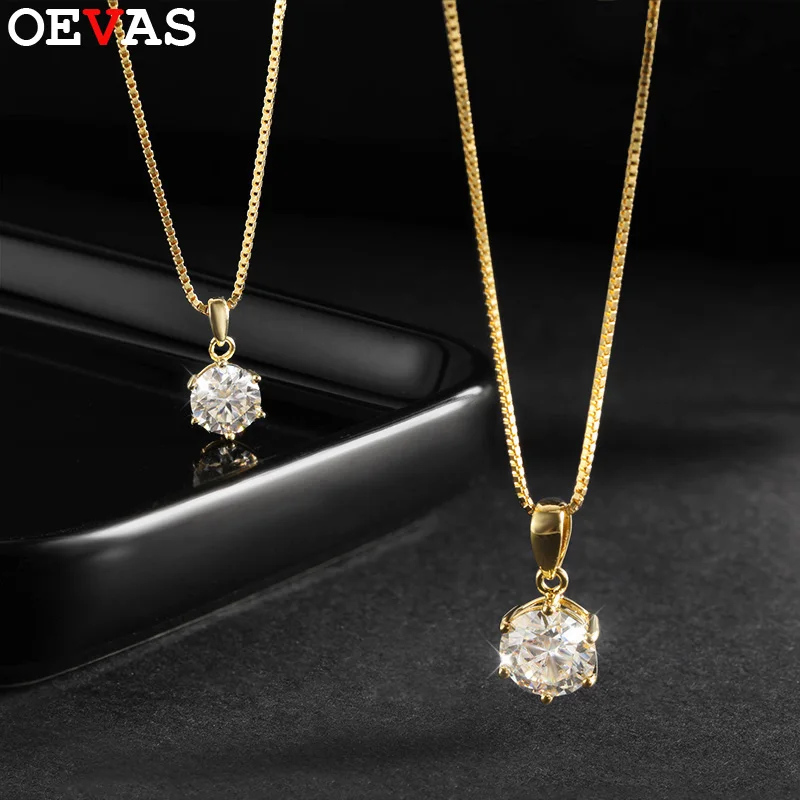 OEVAS 1 Carat Real Moissanite Pendant Necklace For Women Top Quality 100% 925 Sterling Silver Wedding Party Bridal Fine Jewelry