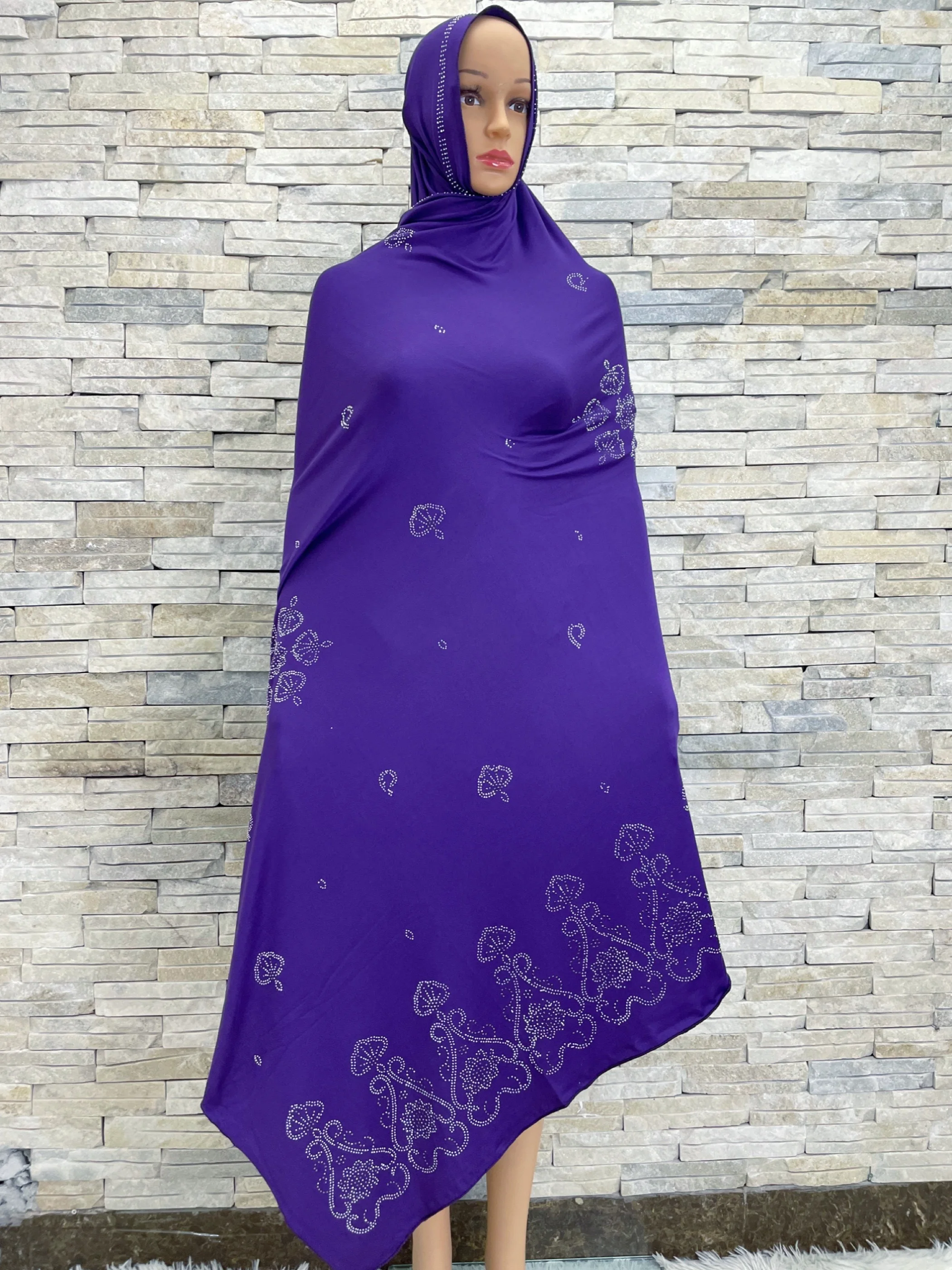 

2023New Dubai High Quality African Muslim Women Scarf Cotton Hijab Diamonds Headscarf Large Size Dubai Shawl Pashmina