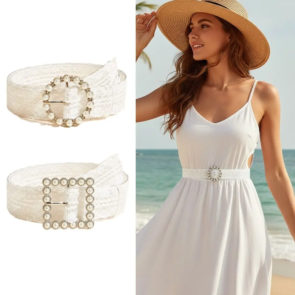 Punk Style Floral Lace Waist Belt Linen-cotton Y2k Women's White Belt All-match Jeans Skirt Decorative Waistband Women Accessory