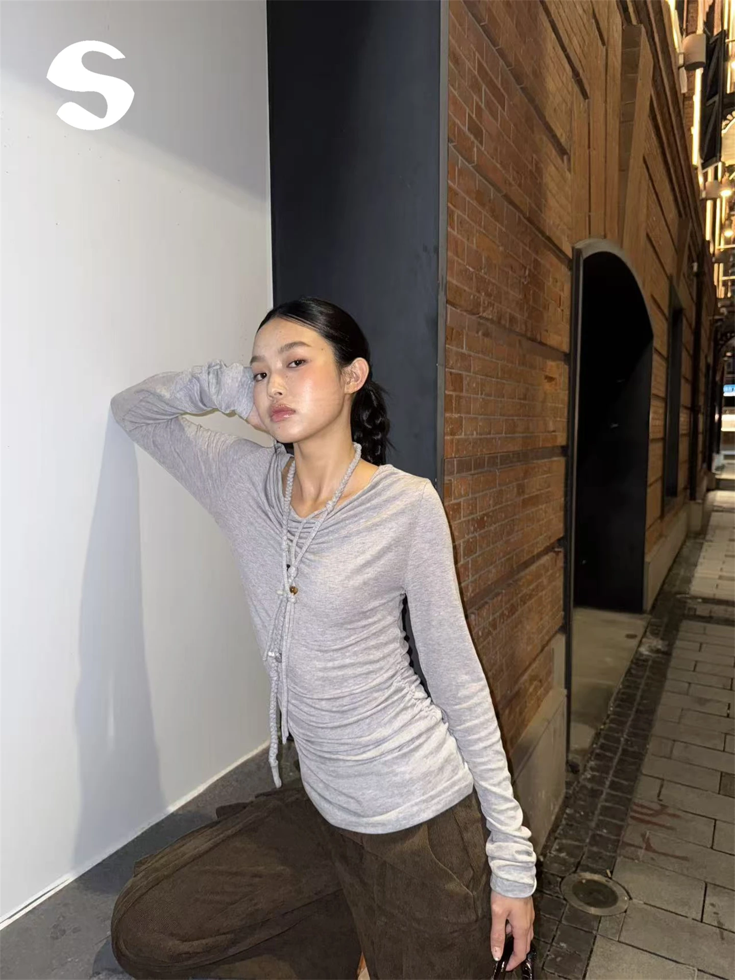 

Sp at Commute Long Sve oulder Bared Одно плечо с поясом для похудения Базовый слой Футболка Топ Хлопок Удобная одежда