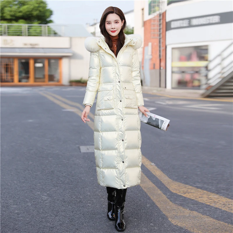 Imagem -02 - Ayunsue Moda Coreano Jaquetas para as Mulheres 2023 Longo para Baixo Jaqueta com Capuz Gola de Raposa Puffer Jaqueta Chaqueta de Mujer Zm2060