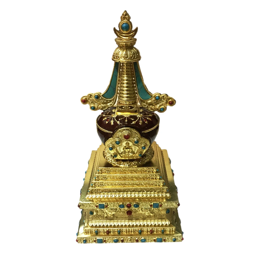 Gold Exquisite Buddhist Stupa Decoration For Any Occasion Elegant Decoration Alloy Bodhi Tower Stupa