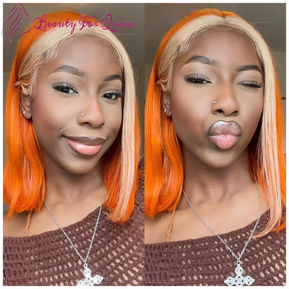 

Прозрачные парики с кружевной передней частью 13x4, оранжевый короткий прямой боб 613, высококачественный парик из бразильских окрашенных человеческих волос, плотность 200%