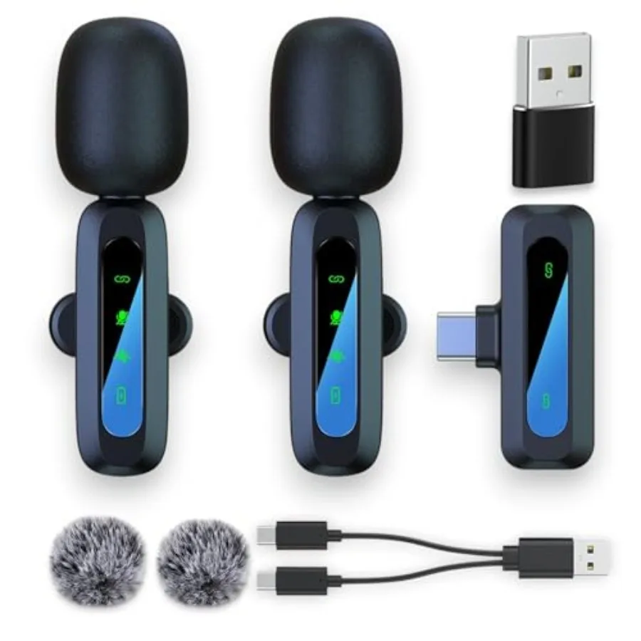 

Беспроводной петличный микрофон USB C для iPhone 15 16, Android, мини-светодиодный микрофон с шумоподавлением и лацканами для подкастов для видеоRrding TikTok