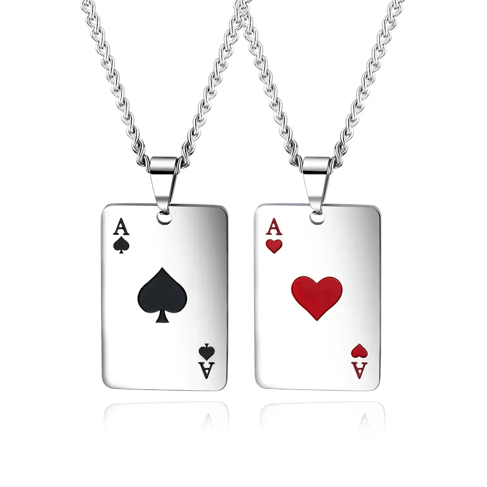 2026 Punk Styles Playing Card Poker Pendant Necklace Men Boys Hip Hop Lucky Ace of Spades Charm Necklace for Men Women Gift