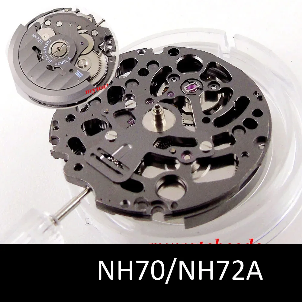 TMI Genuine NH72A Mechanical Watch Movement Stem Skeleton Face 21600bph NH70A SKX Watch Parts Accessories Mechanism