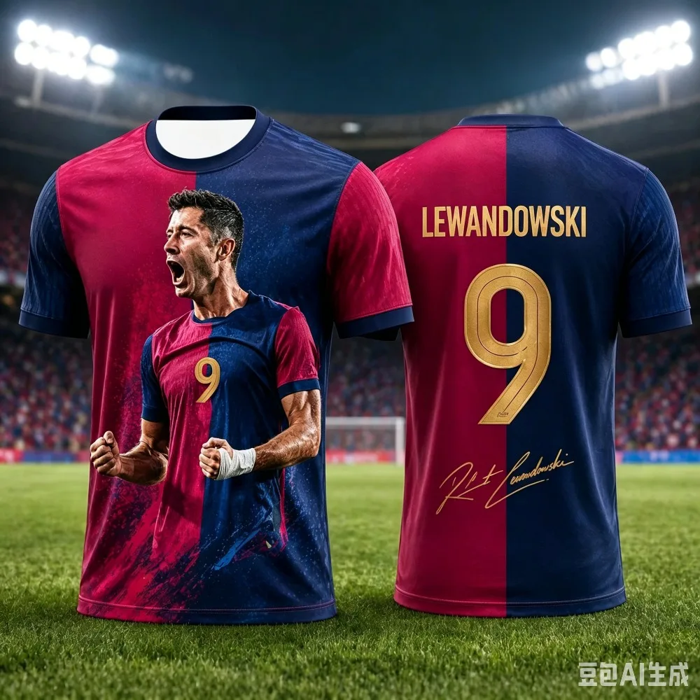Lewandowski Summer 3D Football Jersey T-Shirt - Casual Outdoor Loose and Breathable Men's Sport Short Sleeve Clothing