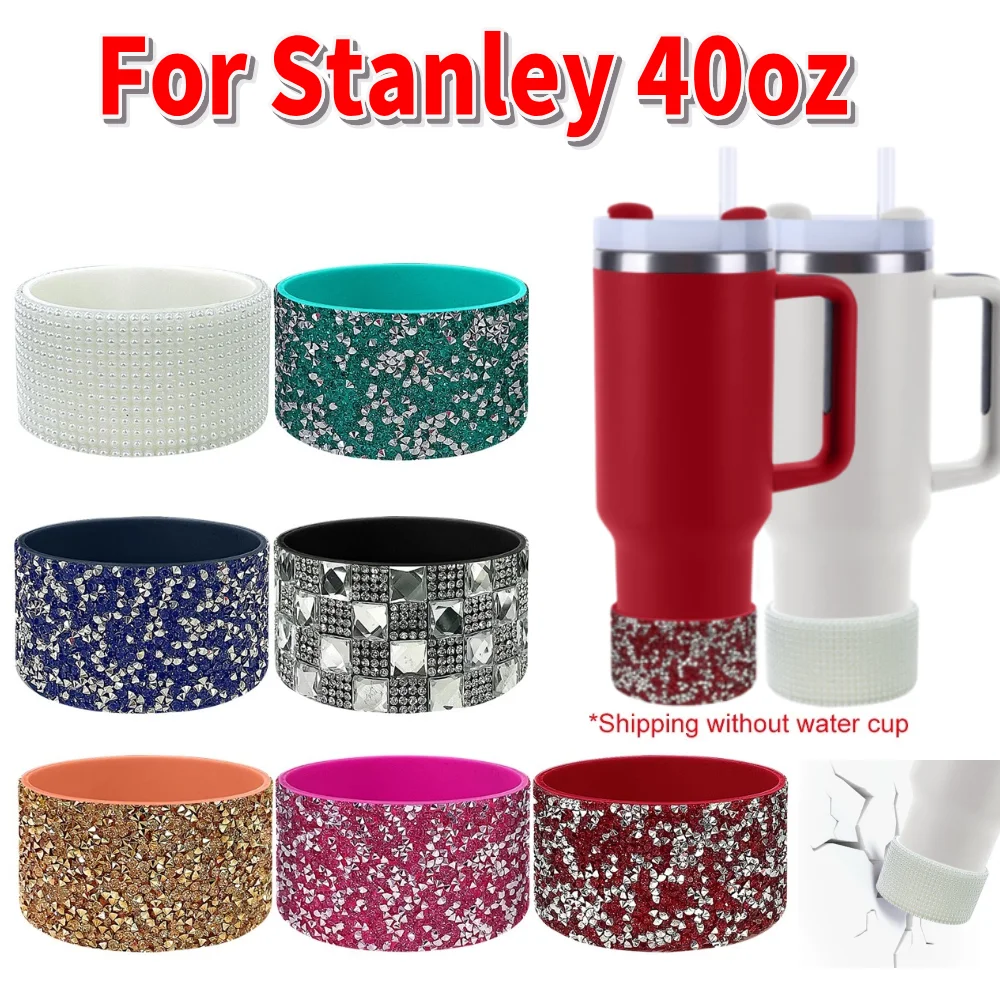 Bota de silicona con purpurina de diamante para vaso Stanley de 40oz, parte inferior de botella de agua, funda antideslizante, aislamiento térmico, cubierta de taza deportiva ﻿