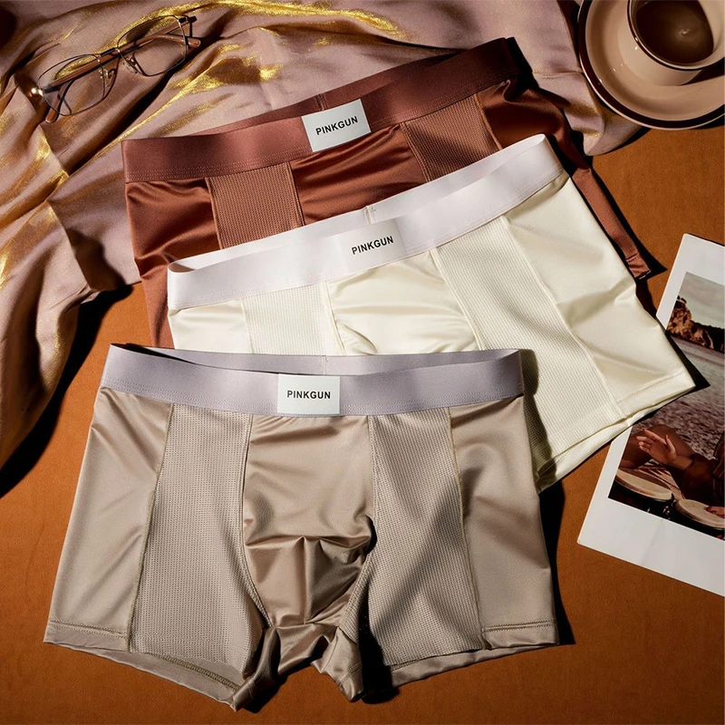 4 Pcs Light Luxury Cool Feeling Men's Underwear Summer Thin Underpants Breathable Antibacterial Panties Mesh Flat-angle Pants image 2