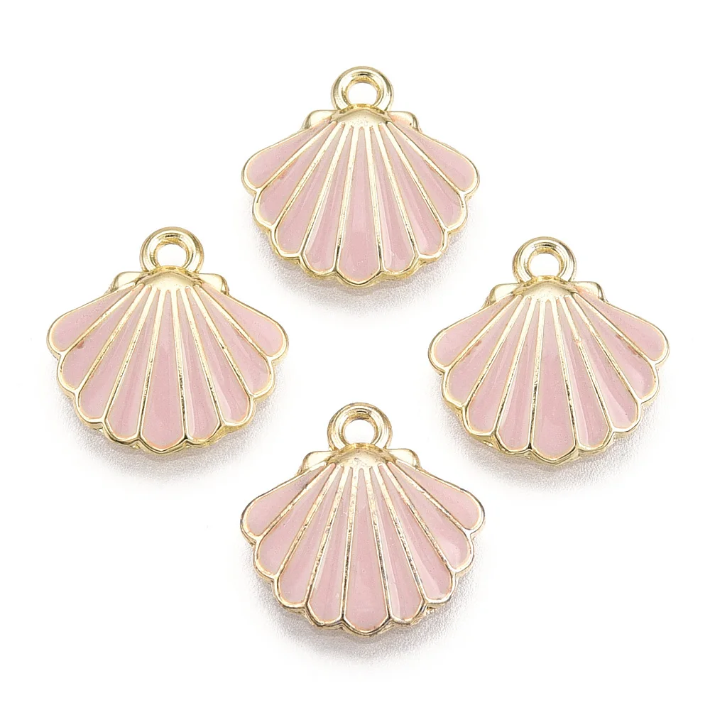 10pcs Alloy Enamel Charms Light Gold Scallop Shell Shape Pink for Making DIY Jewelry Necklace Bracelet Earring Charms Crafts