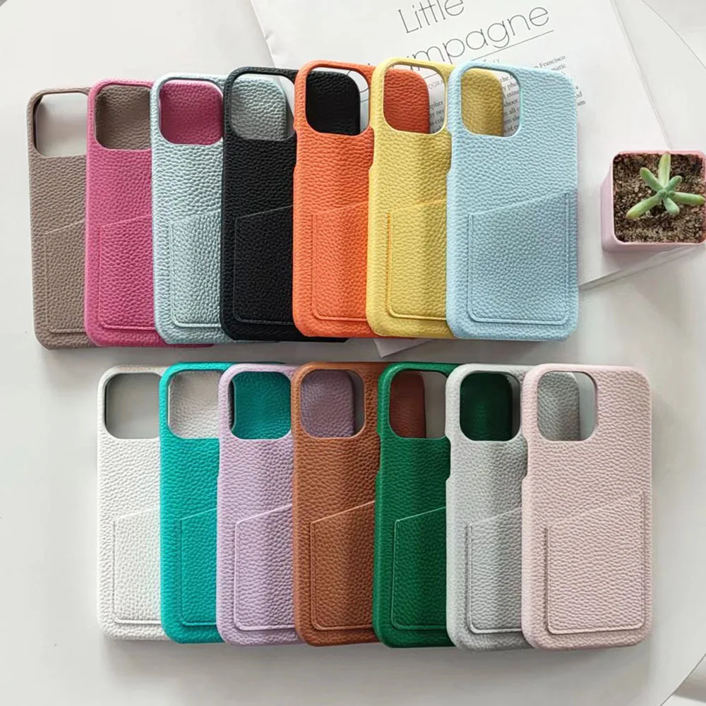 Candy Colored Leather Hard Case for IPhone 16 1514 Pro Max 14 Plus 11 12 13 XS XR 13mini Personalize Wallet Card Holder Cover