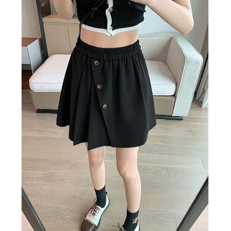 Faldas irregulares empalmadas con botones de Color sólido a la moda, ropa femenina, novedad de verano 20224, faldas informales holgadas elásticas de cintura alta