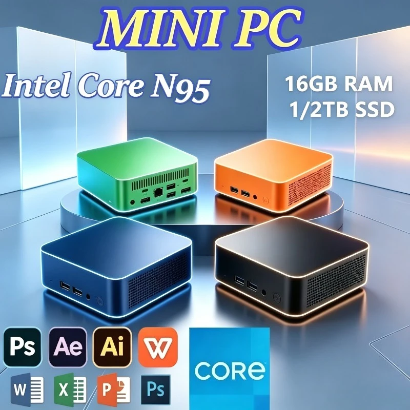 2026 Mini PC Slim Compact 16GB RAM 1/2TB SSD Intel Core N95 Small Pocket Computer WIFI6 BT5.2 4K Desktop PC Gaming Computer