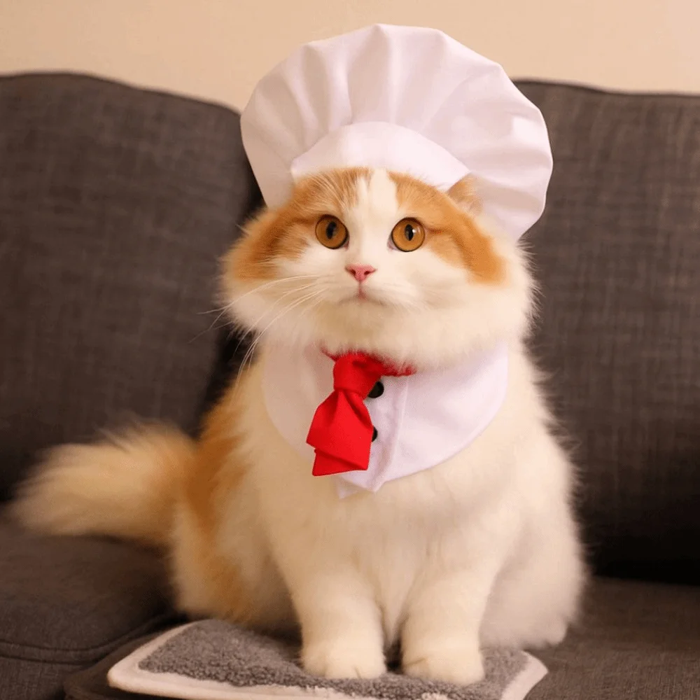 

Creative Cute Pet Cooking King Hat Comfortable Stylish Cat Transformation Dress Adjustable Chef Clothes Pet Fashion Show