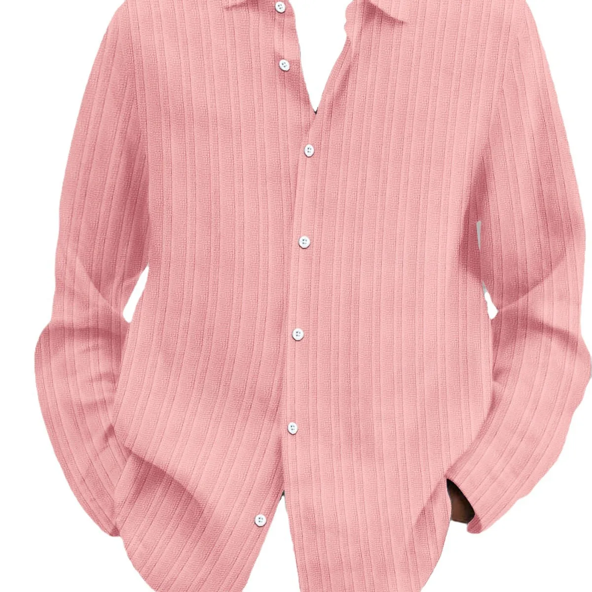 Men's high-quality casual shirt with striped solid color daily top, lapel button cardigan, spring and autumn men's streetwear