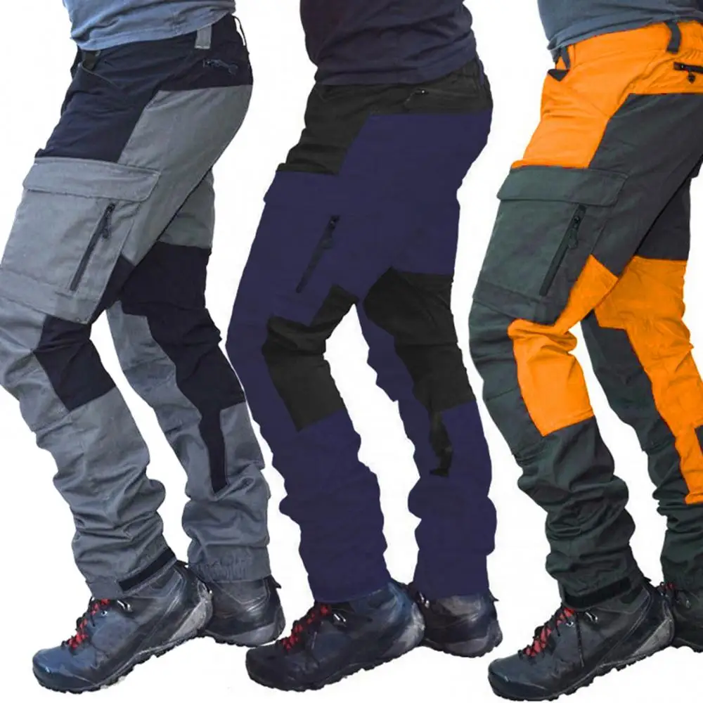 Pantalones cargo largos deportivos con múltiples bolsillos y bloques de color a la moda informal para hombre, pantalones de trabajo para hombre