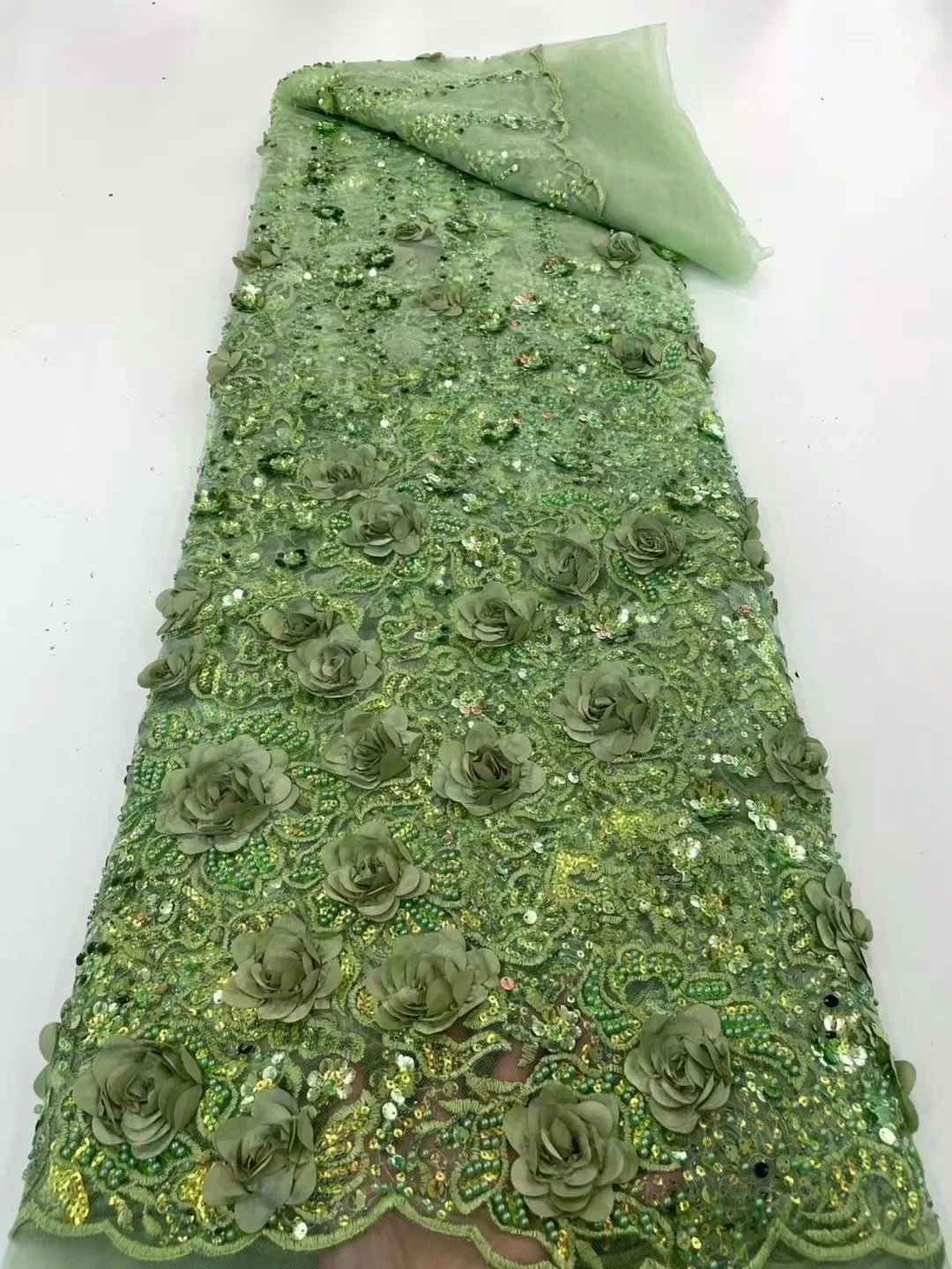 French luxurious 3D embroidered mesh lace sequin wedding beads, high-quality African fashionable design Nigerian lace dress