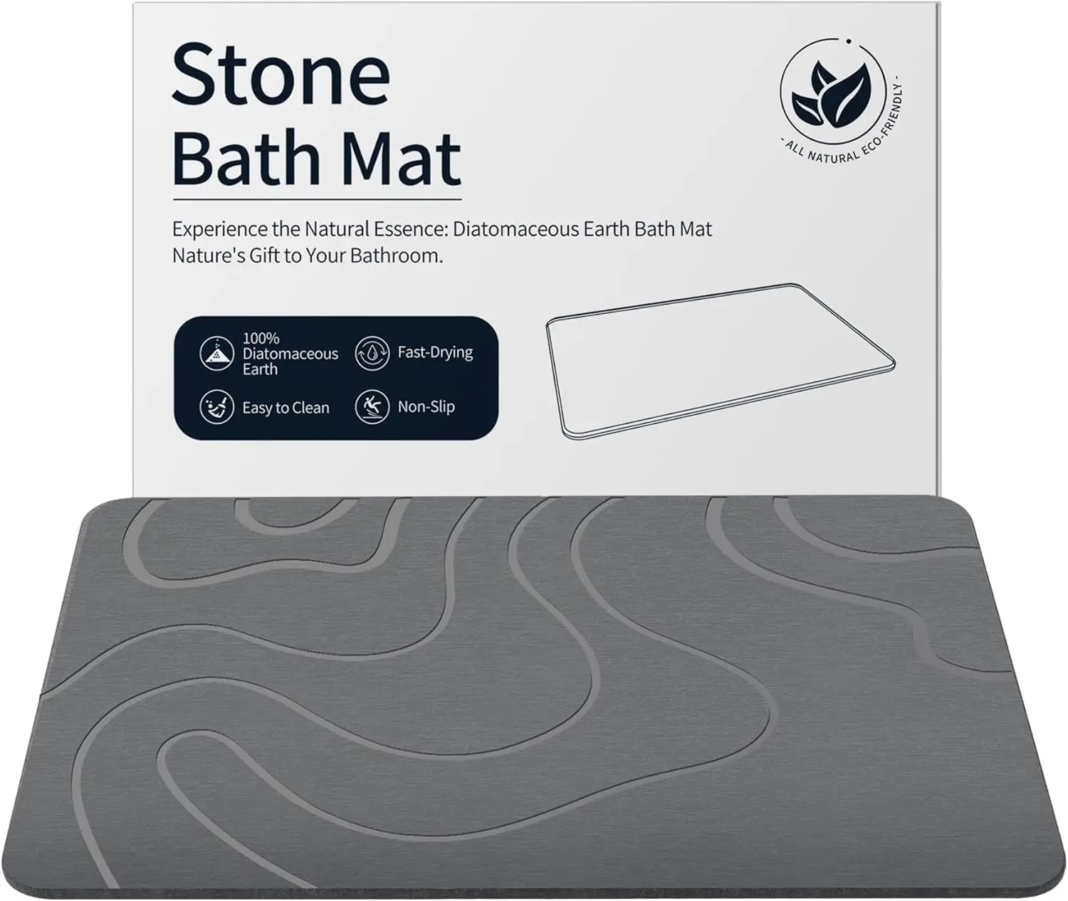 

Stone Bath Mat Super Absorbent Quick Drying Non-Slip Diatomaceous Earth Shower Mat for Bathroom Floor Easy Clean 24x16 Grey