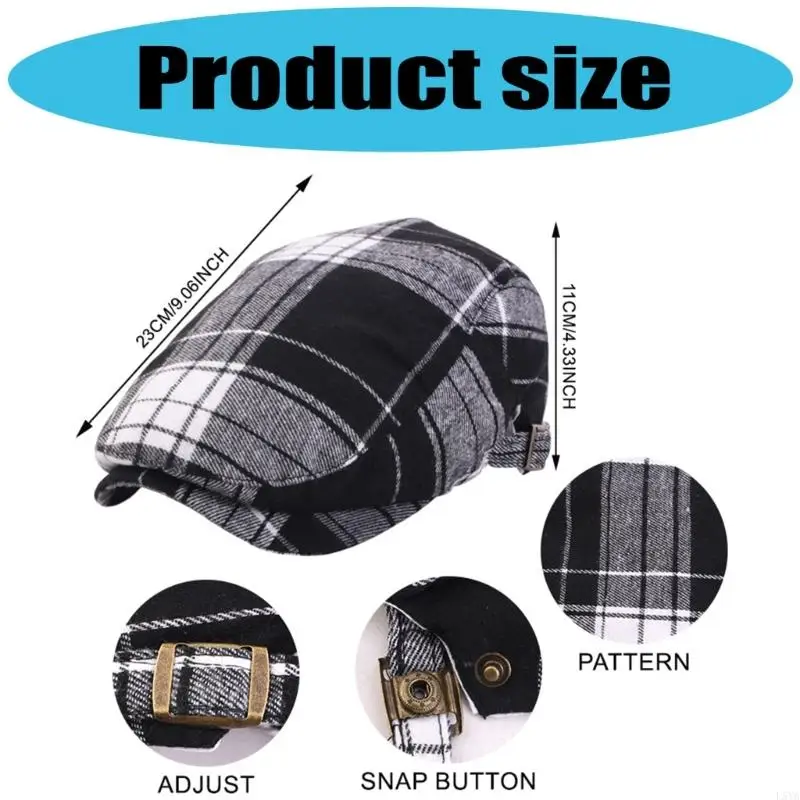 L5ya Cotton Hat Barge Checkered Pattern British Vintage Fashion Assactory
