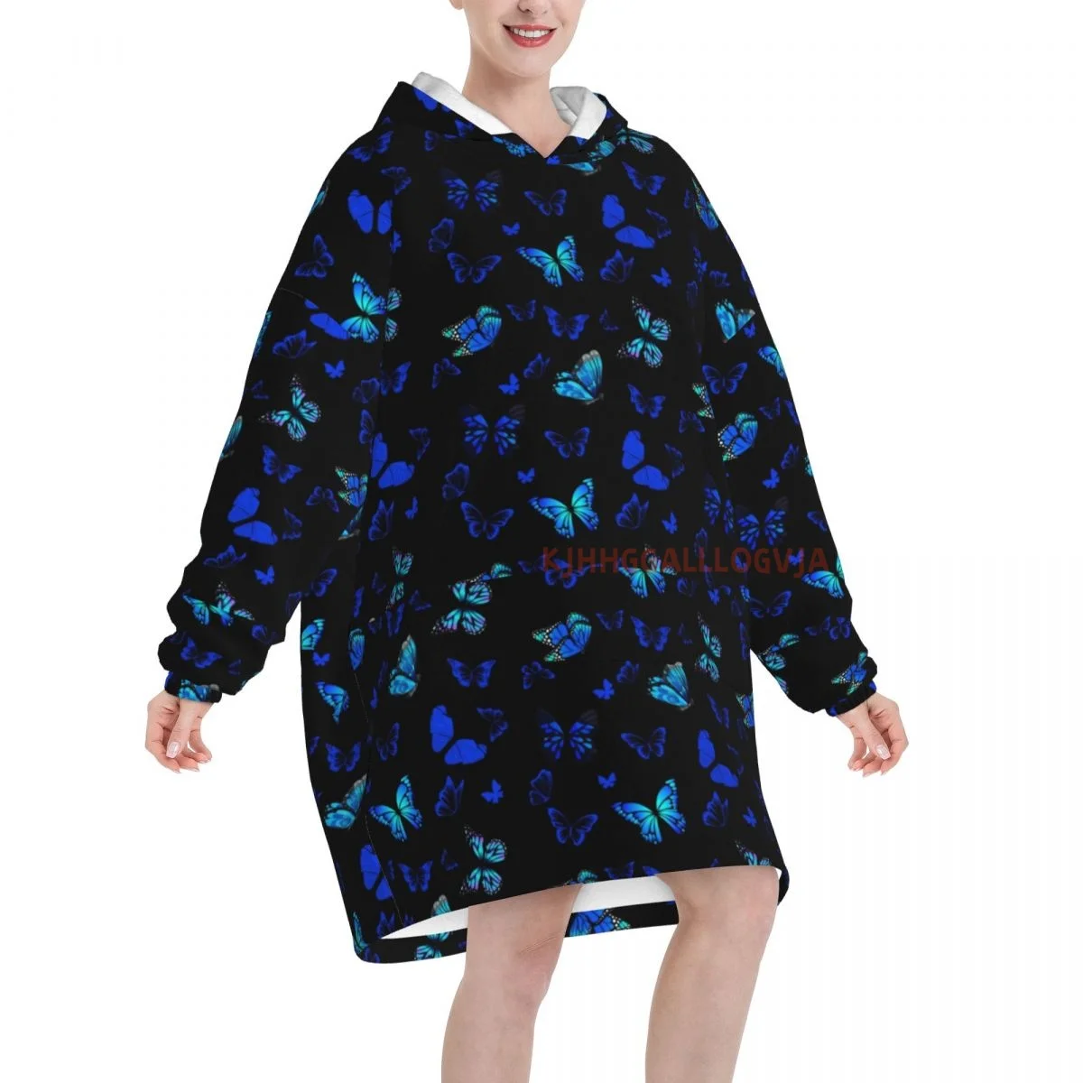 Butterfly Wearable Flannel Blanket Hoodie Oversized Hooded Blanket Pullover Sweatshirt Fleece Sherpa Blankets with Pockets