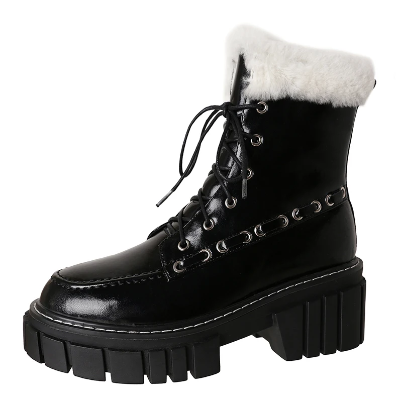 Luxury Leather Custom Locomotive Boots Thick Sole Heightening Strap Knight Boots Velvet Warm Snow Boots Casual Women's Shoes